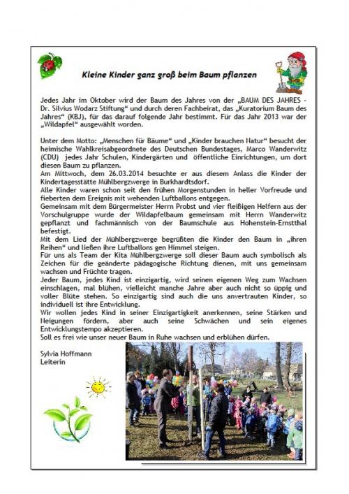 Beitrag Baumpflanzen Kita Mühlbergzwerge, 2014